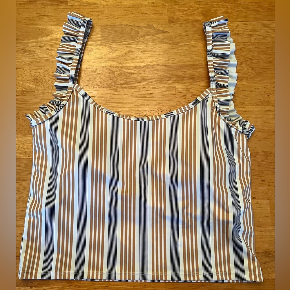 Kortni Jeane Striped Bikini Top in White and Brown